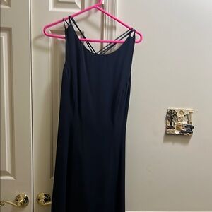 Talbots Navy Pure Silk Backless Dress with Criss-Cross Spaghetti Straps